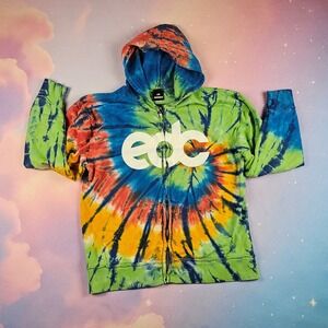 Insomniac EDC Zip Up Hoodie‎ Small Multi Color Tie Dye Excellent Festival Rave